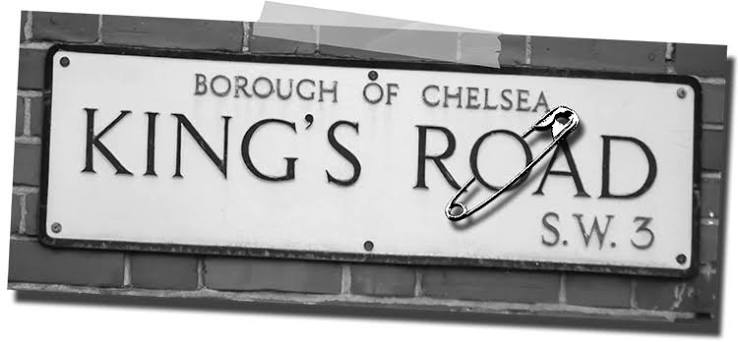 King's Road street sign, Borough of Chelsea, S.W.3, pinned with a safety pin